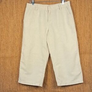 LIZ CLAIBORNE Sz M Linen Cotton Ivory Wide Leg Capri Pants Pockets Coastal Beach